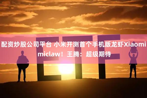 配资炒股公司平台 小米开测首个手机版龙虾Xiaomi miclaw！王腾：超级期待