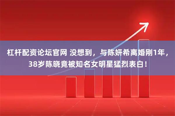 杠杆配资论坛官网 没想到，与陈妍希离婚刚1年，38岁陈晓竟被知名女明星猛烈表白！